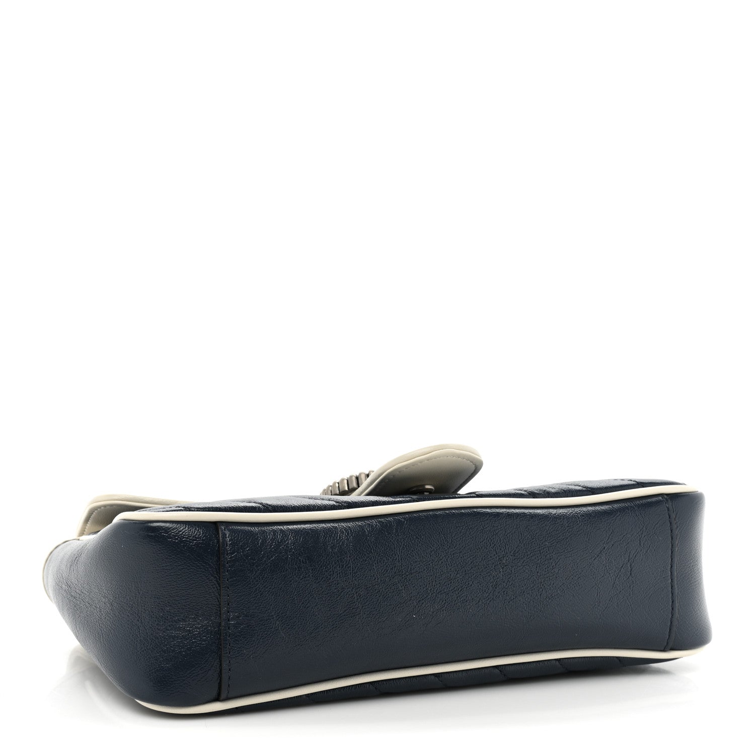 Gucci Vintage Effect Calfskin Matelasse Diagonal Small Torchon GG Marmont Shoulder Bag Blue Agata Mystic White 4 of 9