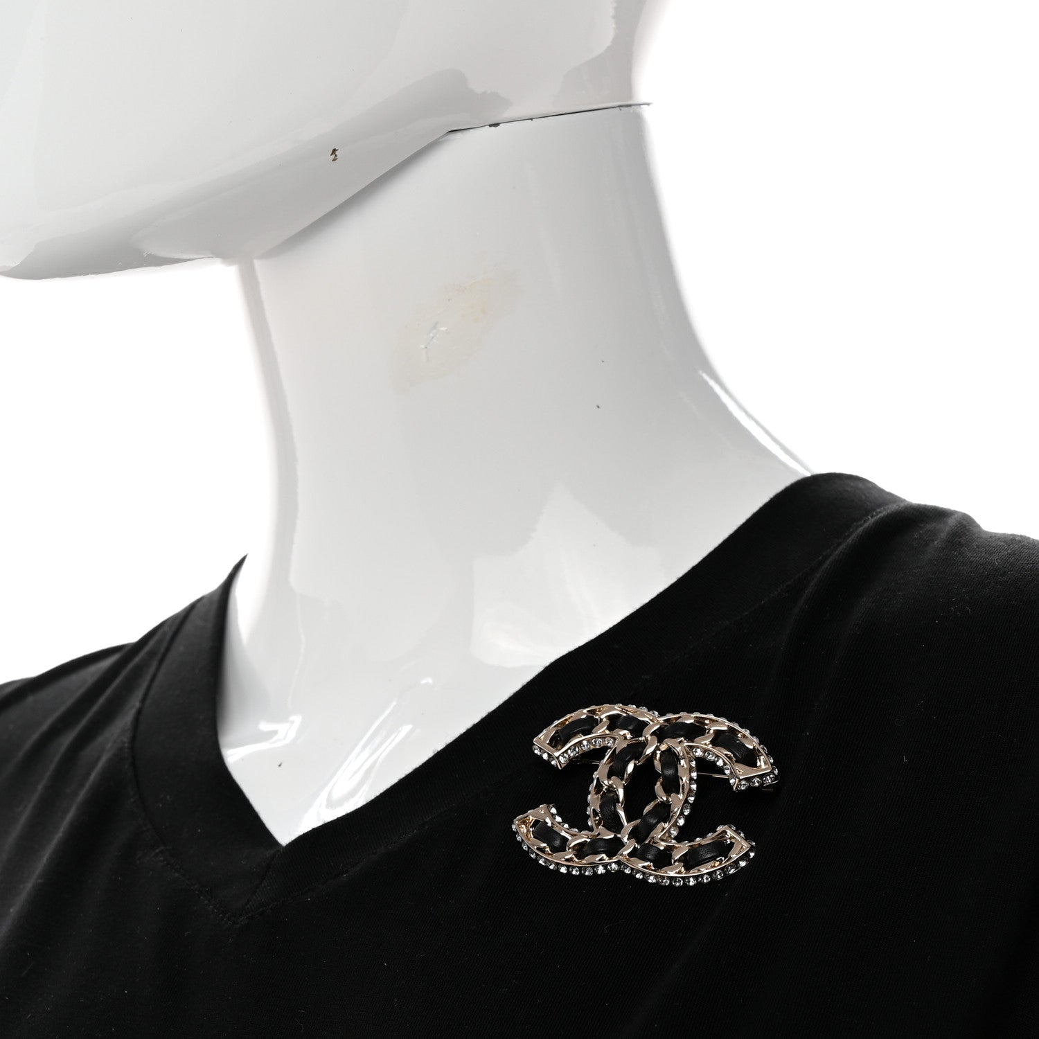 Chanel Lambskin Crystal CC Chain Brooch Black Gold 2 of 4