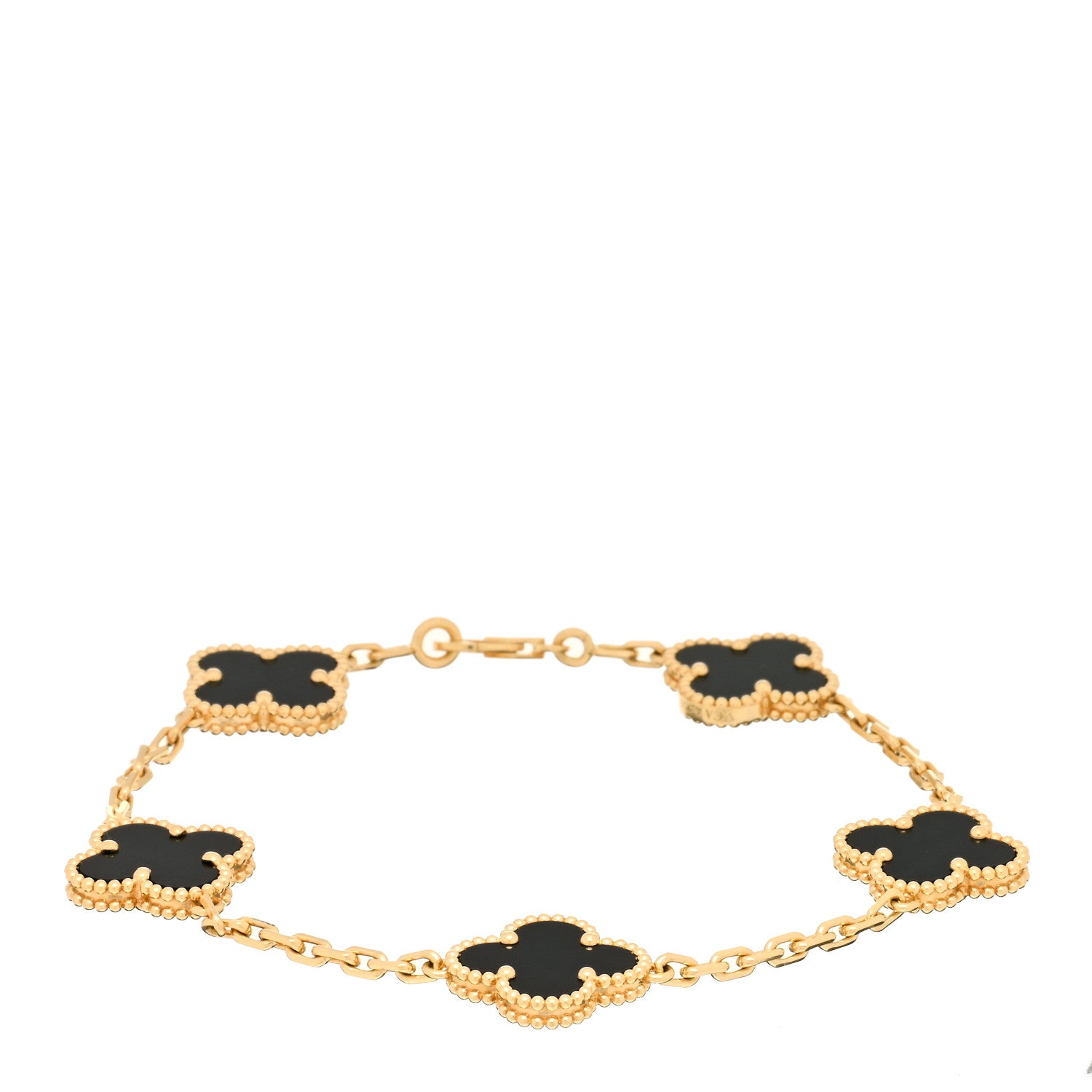 Van Cleef & Arpels 18K Yellow Gold Black Onyx 5 Motifs Vintage Alhambra Bracelet 1 of 3