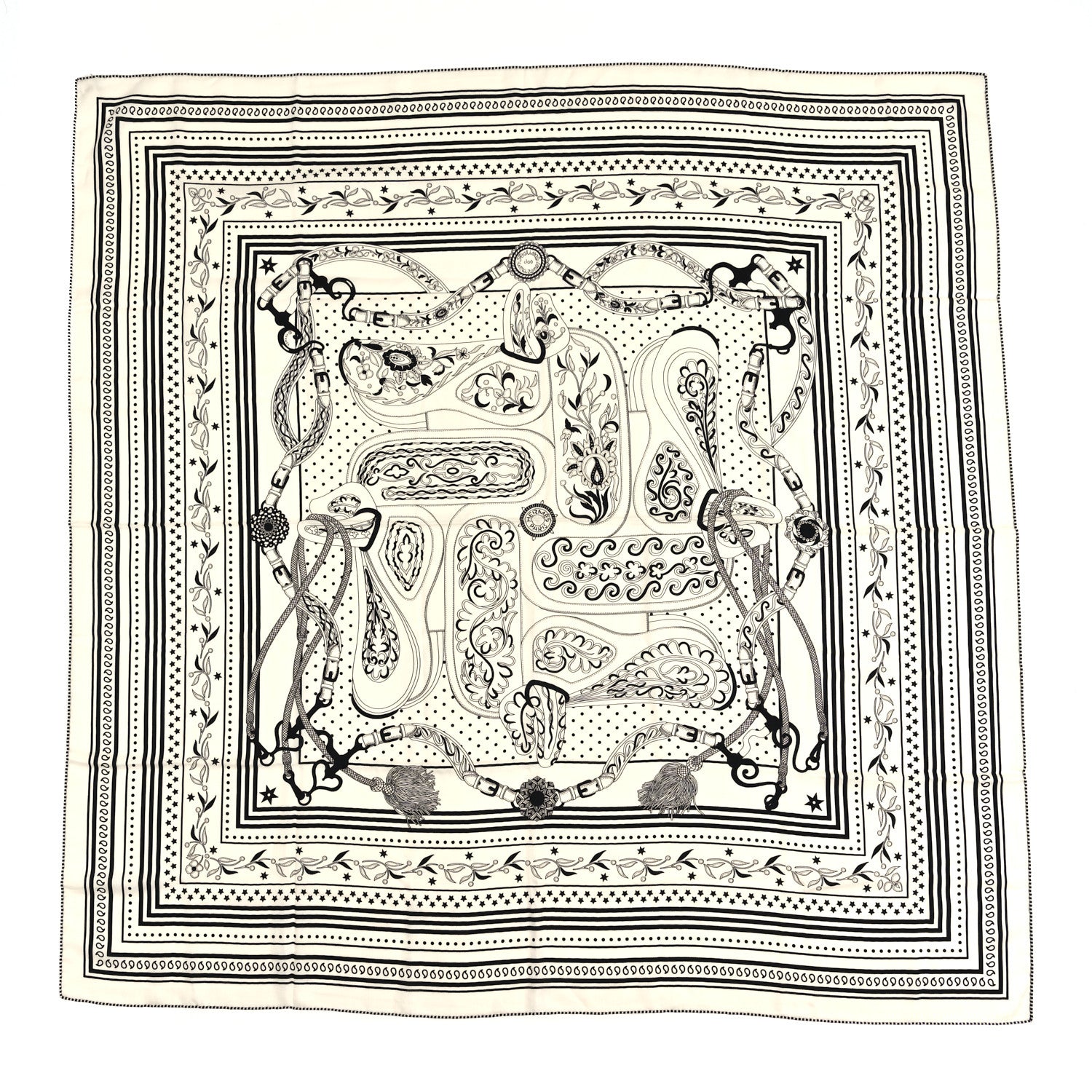 Hermes Cashmere Silk Festival Des Amazones Shawl 140 White Black 1 of 3