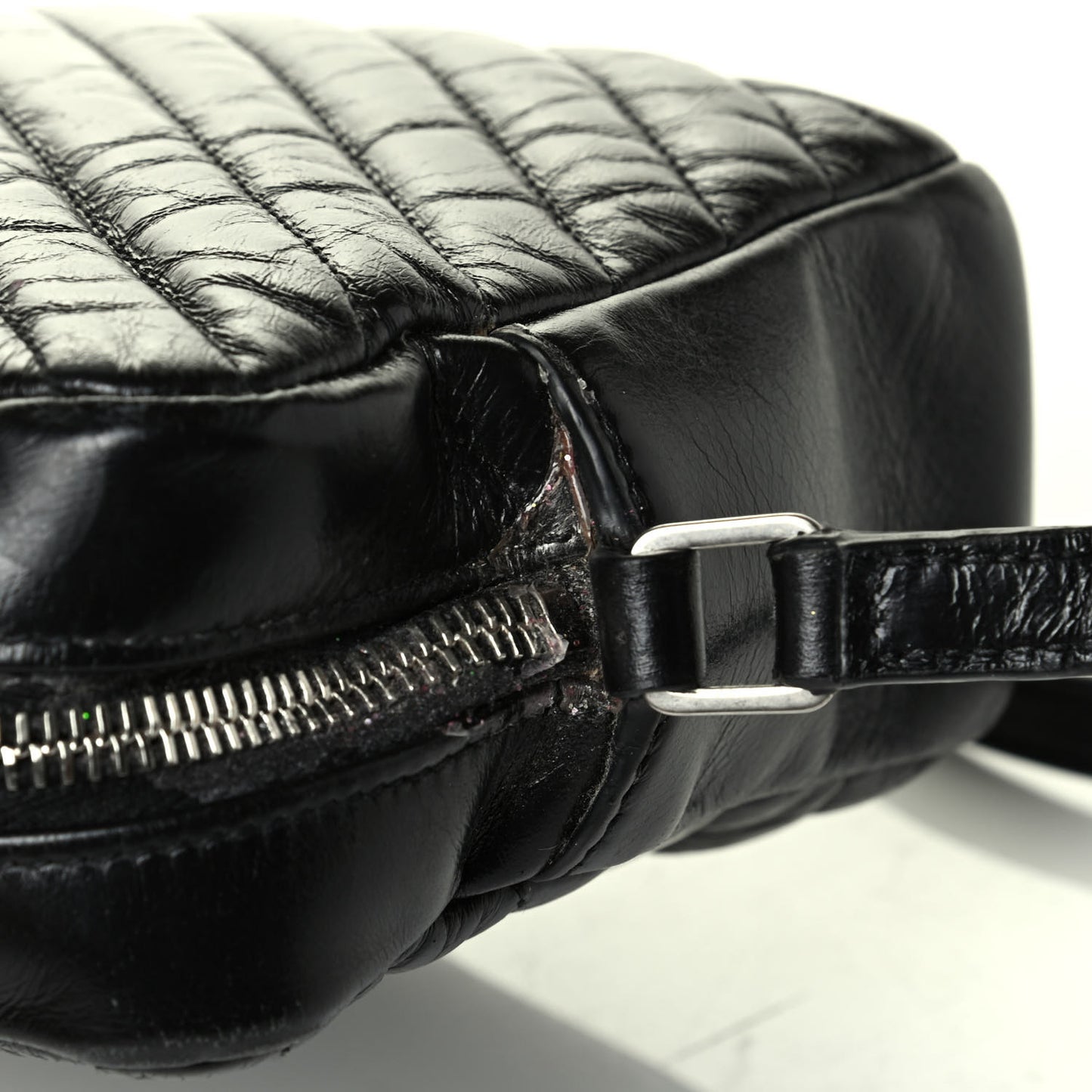 Cracked Shiny Calfskin Matelasse Monogram Lou Camera Bag Black