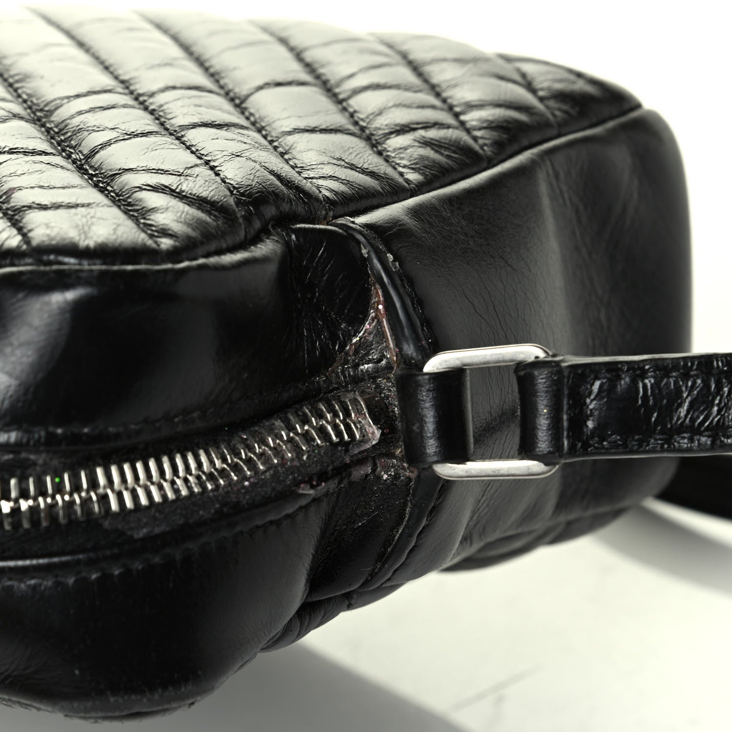 Saint Laurent Cracked Shiny Calfskin Matelasse Monogram Lou Camera Bag Black 7 of 9