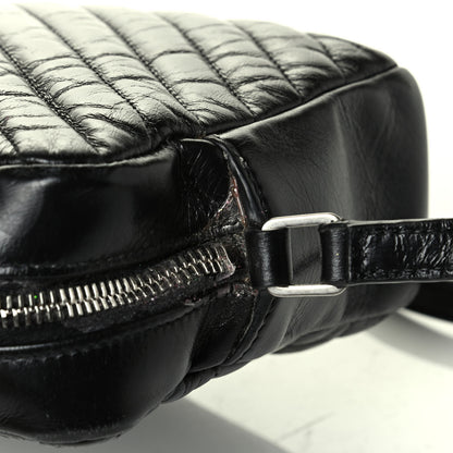 Saint Laurent Cracked Shiny Calfskin Matelasse Monogram Lou Camera Bag Black 7 of 9