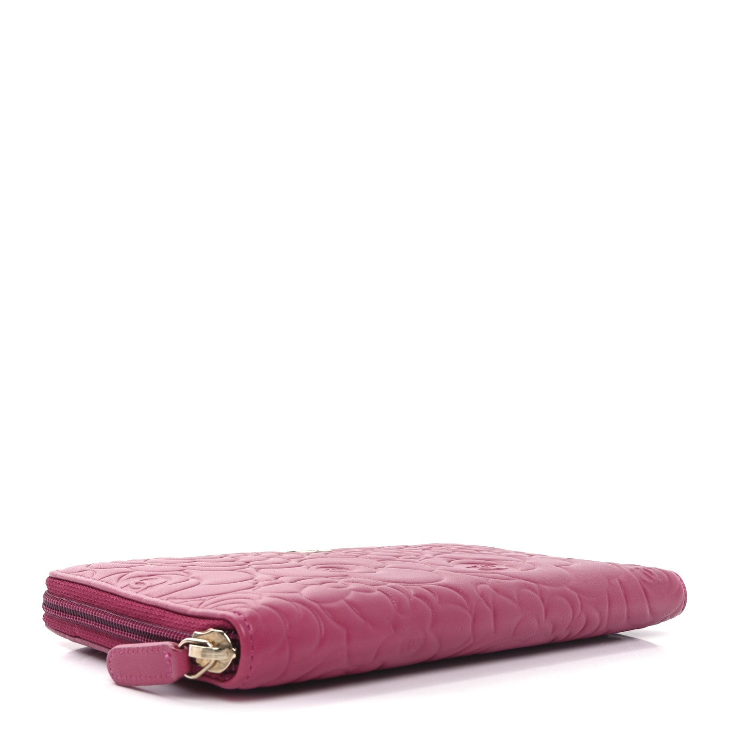 Chanel Lambskin Camellia Embossed Zip Around Organizer Wallet Fuchsia 4 of 9