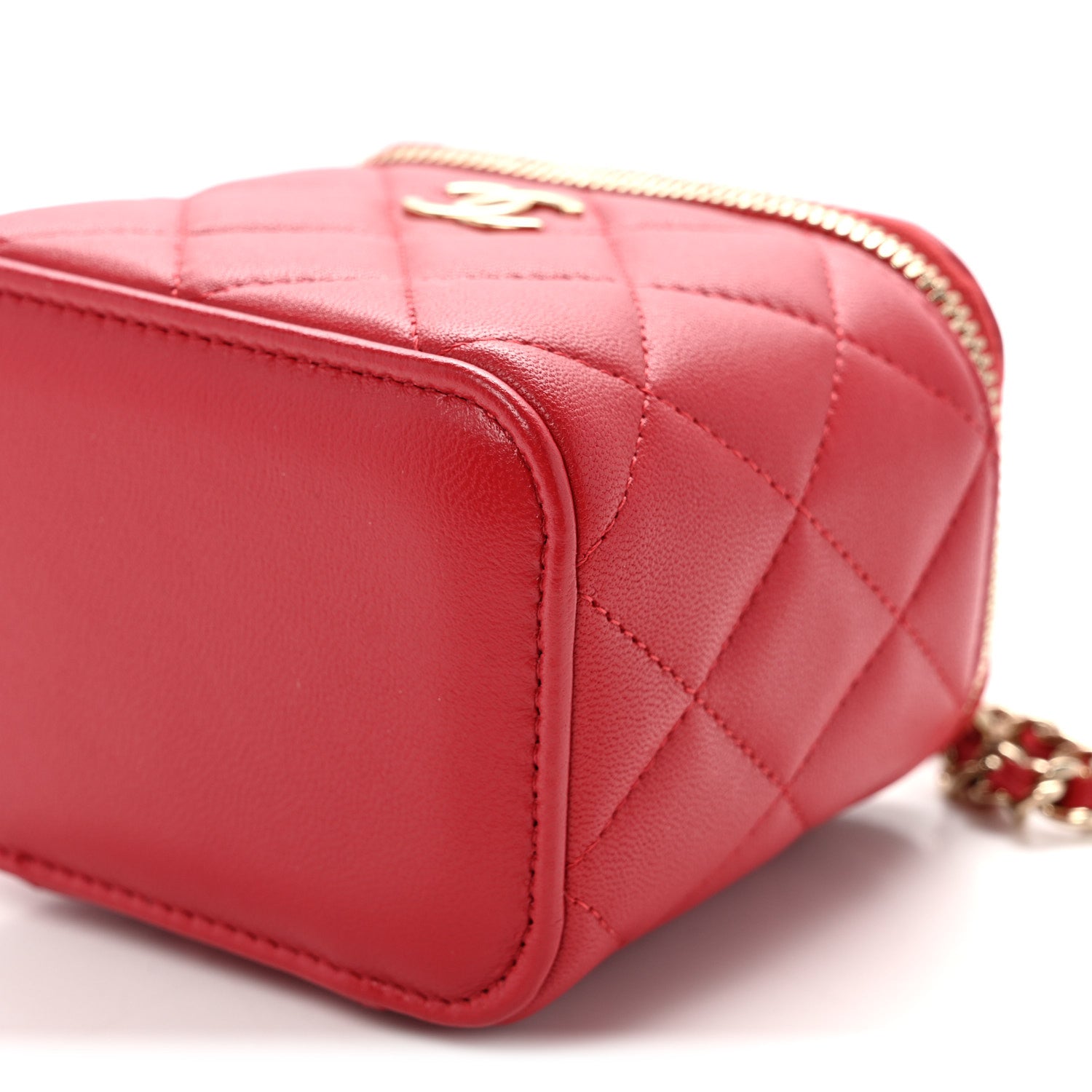 Chanel Lambskin Quilted Mini Top Handle Vanity Case With Chain Red 10 of 11