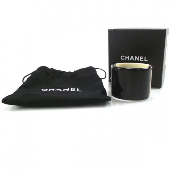 Chanel Cream Black Ceramic CC Cuff NIB 3 of 5