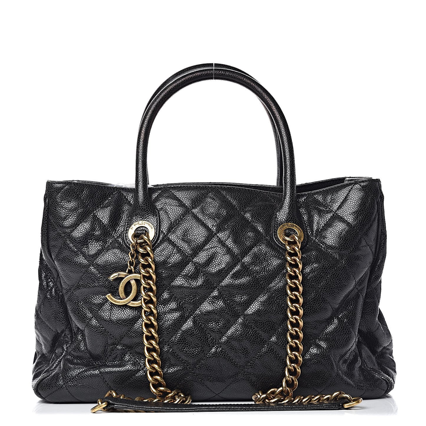 Glazed Caviar Quilted Small Shiva Tote Black