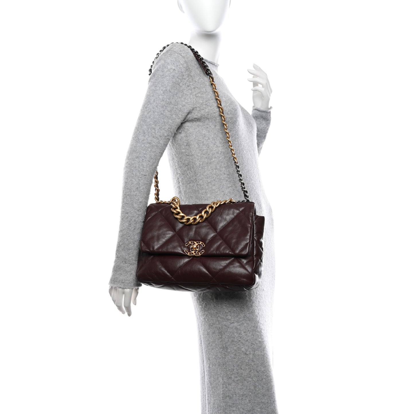 Goatskin Quilted Large Chanel 19 Flap Brown