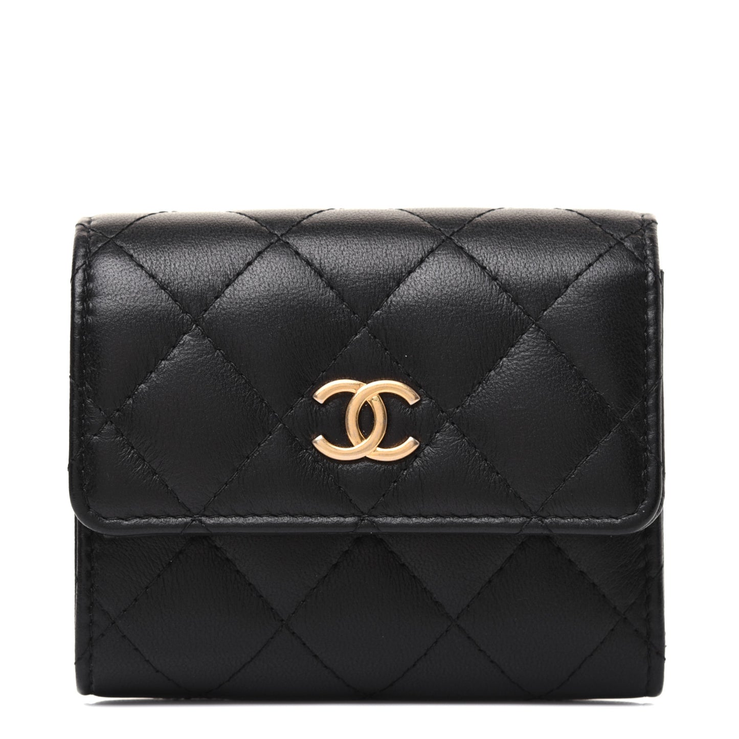 Lambskin Quilted Small Compact Wallet Black