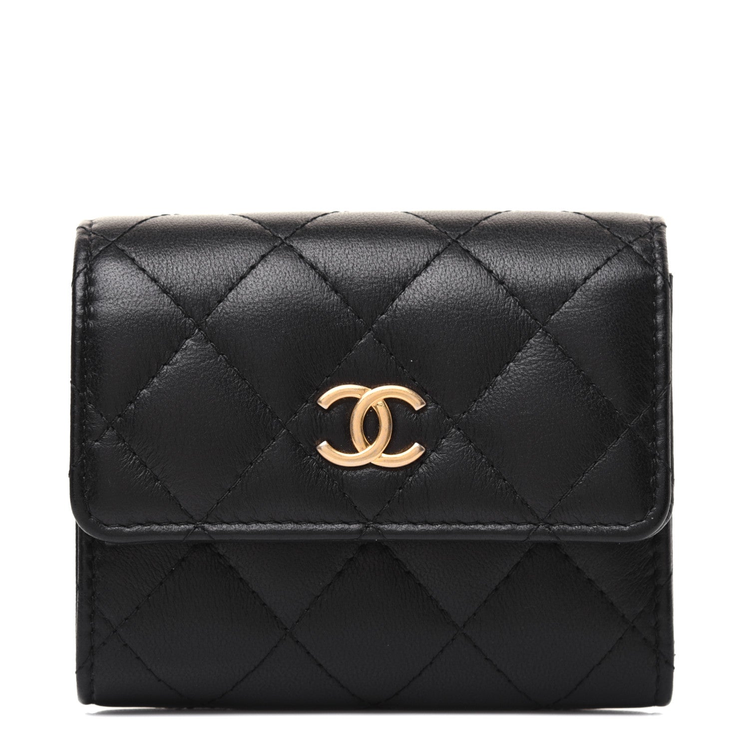 Chanel Lambskin Quilted Small Compact Wallet Black 1 of 13