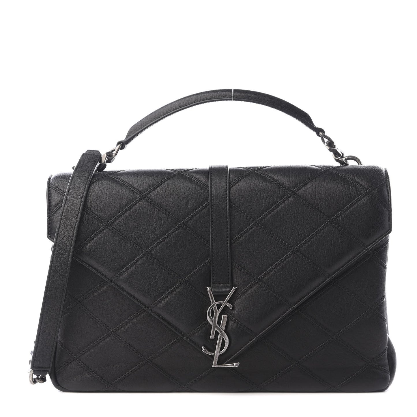 Calfskin Matelasse Diamond Quilted Monogram Large College Bag Black