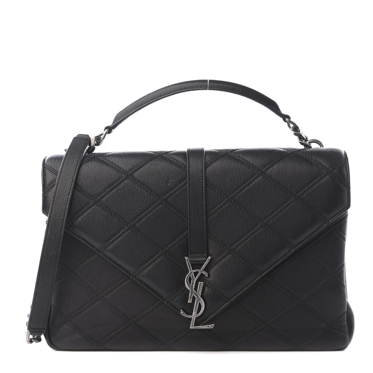 Saint Laurent Calfskin Matelasse Diamond Quilted Monogram Large College Bag Black 1 of 9