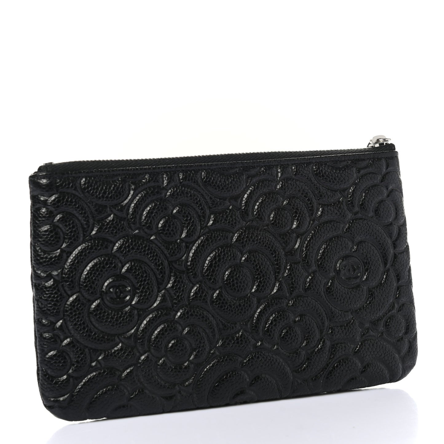 Caviar Camellia Embossed Cosmetic Pouch Black