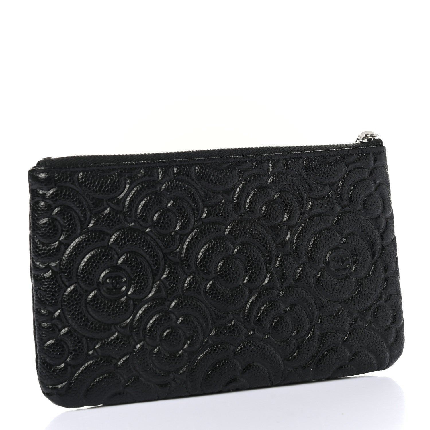 Chanel Caviar Camellia Embossed Cosmetic Pouch Black 3 of 7