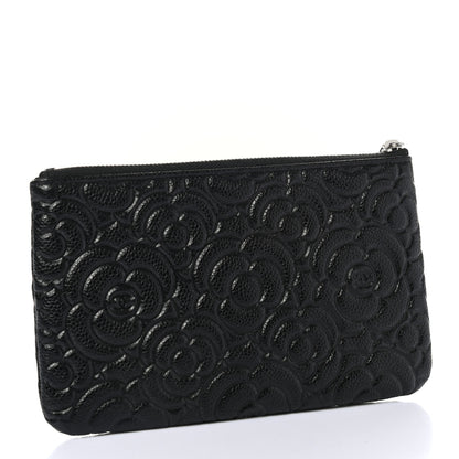 Chanel Caviar Camellia Embossed Cosmetic Pouch Black 3 of 7