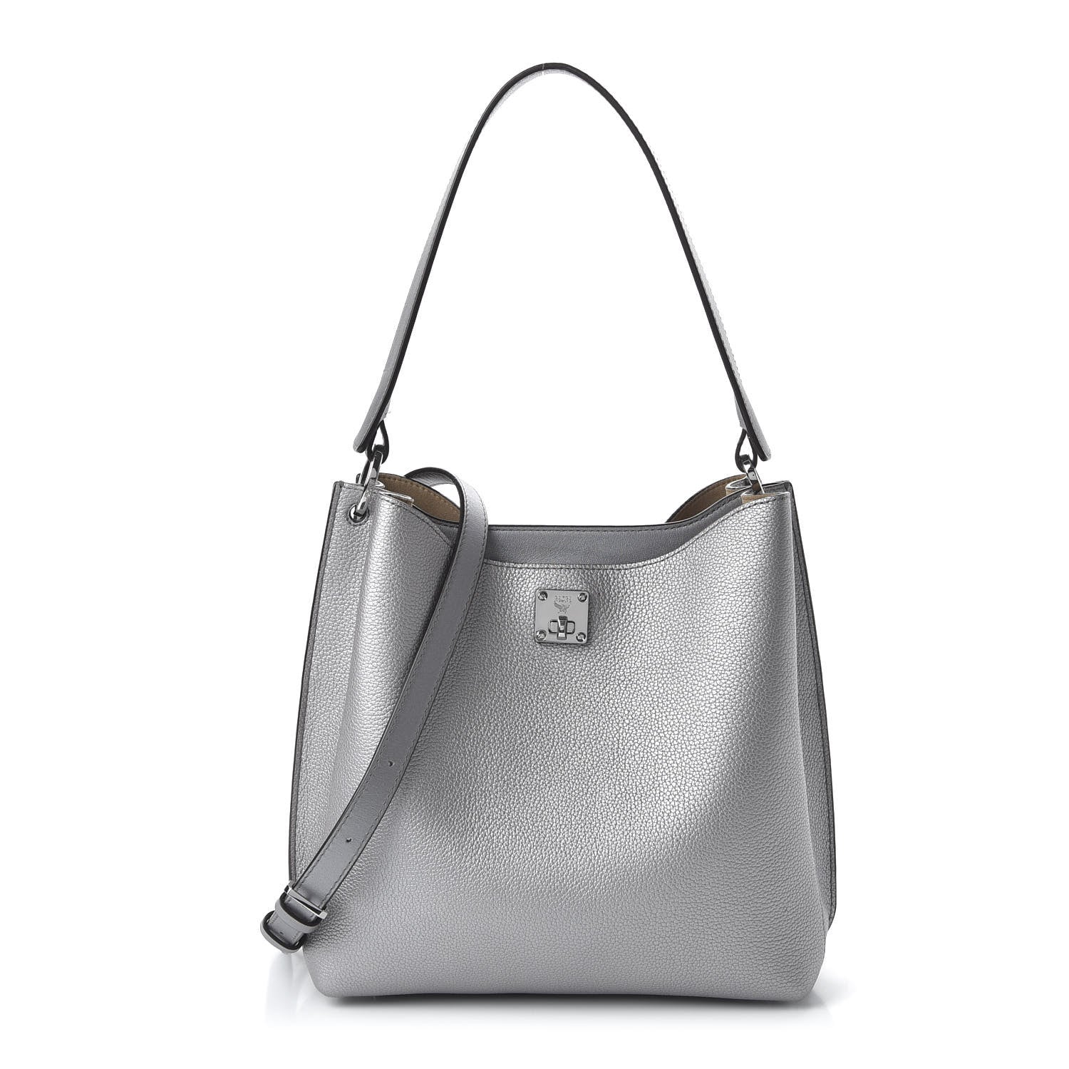 MCM Metallic Grained Calfskin Medium Milla Hobo Silver 1 of 8