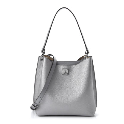MCM Metallic Grained Calfskin Medium Milla Hobo Silver 1 of 8