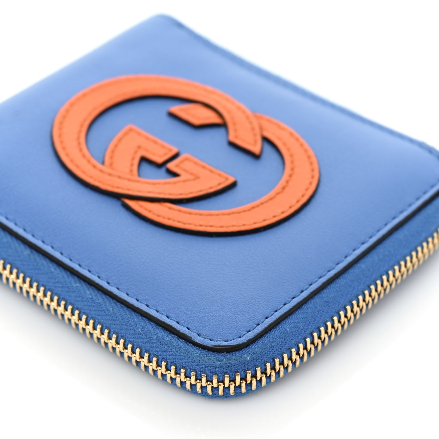 Vitello Eclipse Interlocking G Zip Around Card Case Wallet Bright Splash Carrot Orange