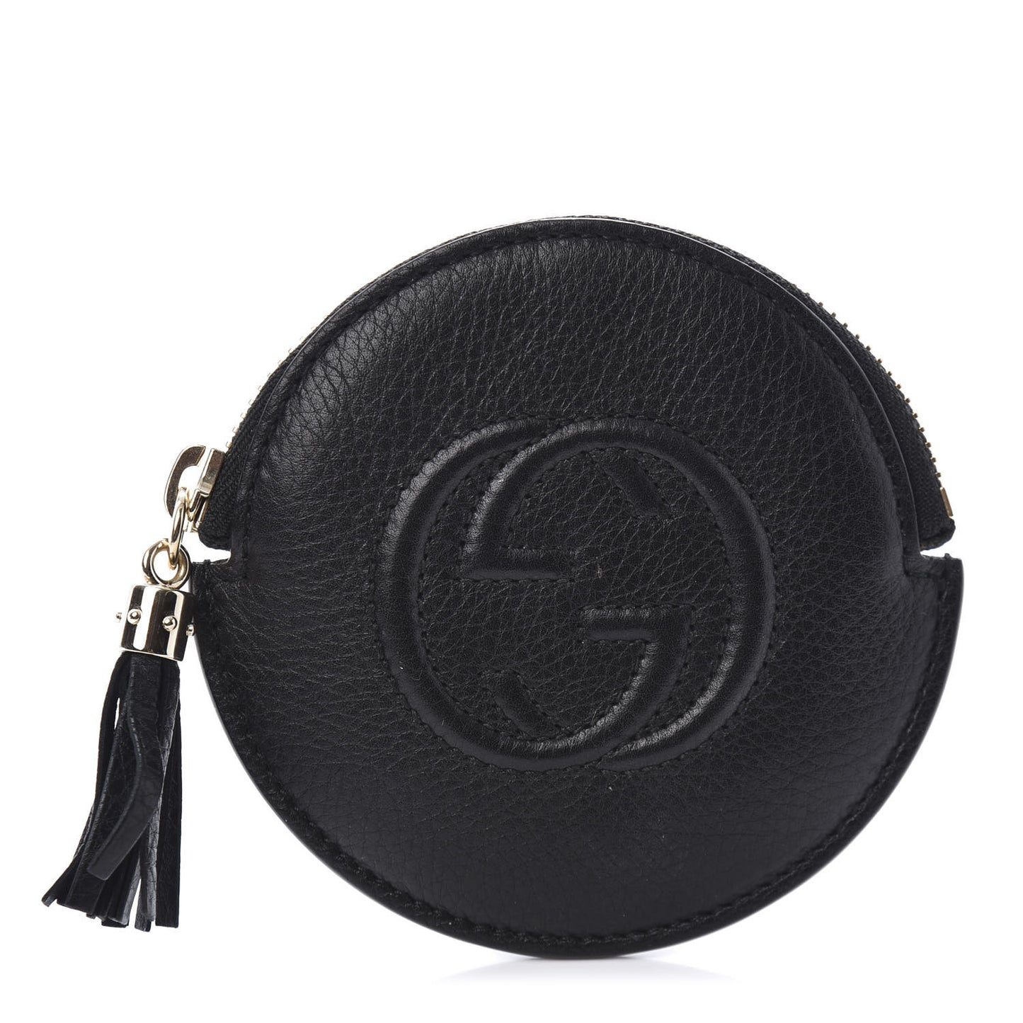 Pebbled Calfskin Round Coin Purse Black