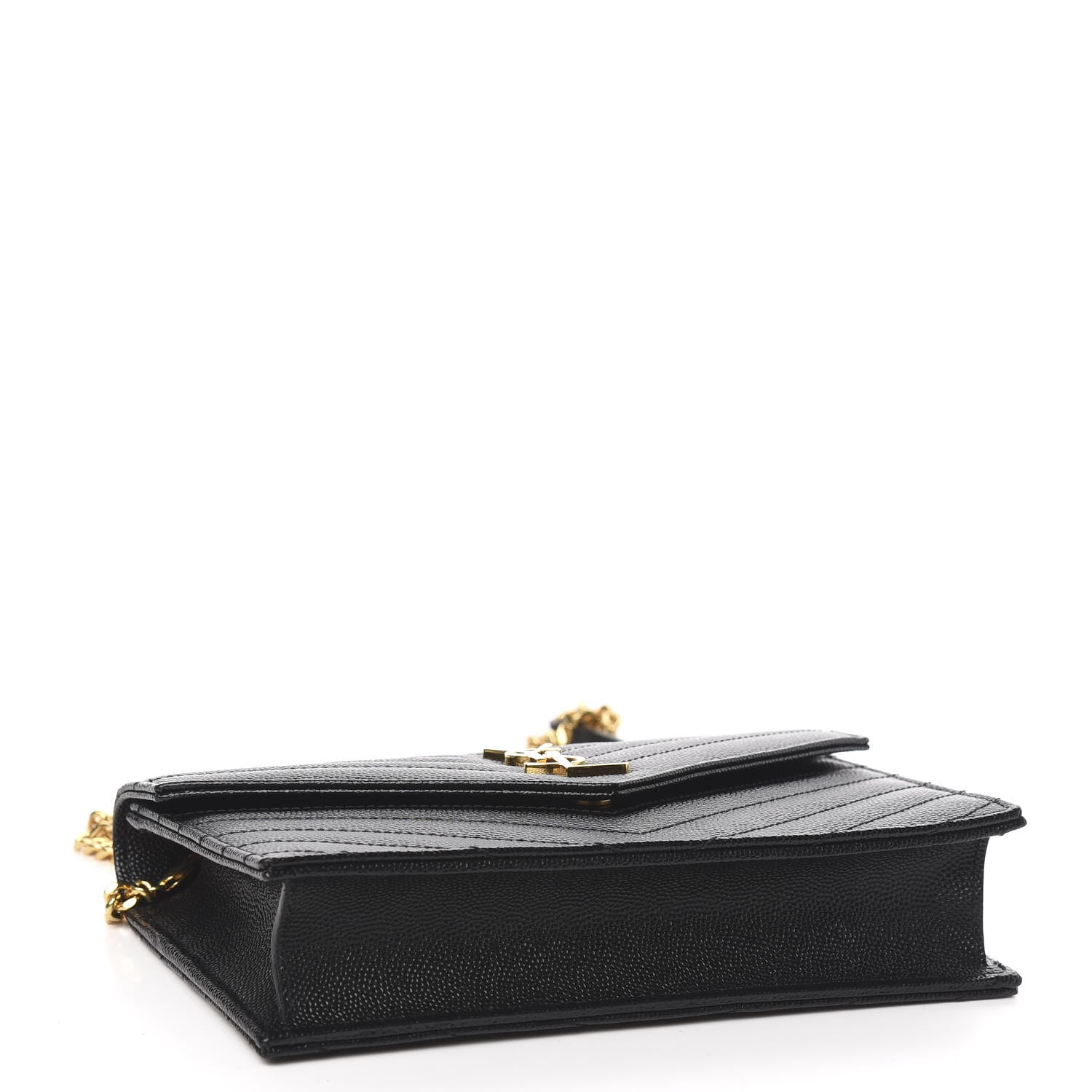 Saint Laurent Grain De Poudre Matelasse Chevron Monogram Envelope Chain Wallet Black 5 of 11