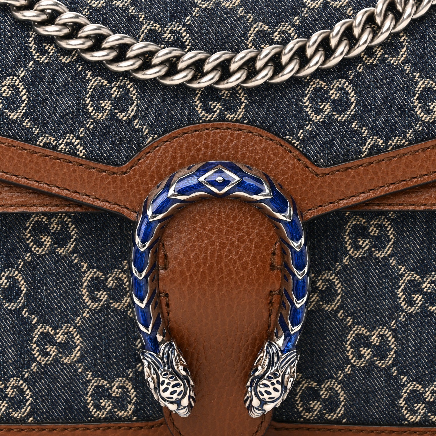 Gucci New Denim GG Monogram Dollar Calfskin Enamel Small Dionysus Shoulder Bag Blue Tea Cuir Epilog Electric Blue 8 of 10