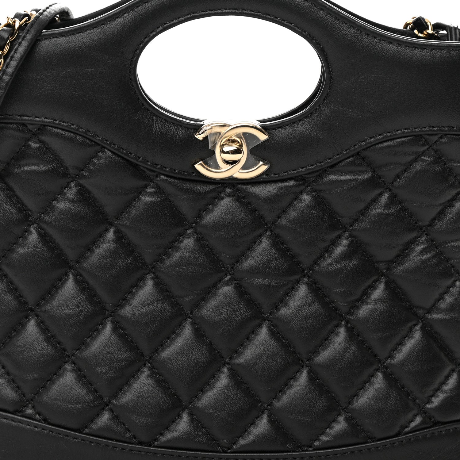 Chanel Shiny Crumpled Calfskin Quilted Mini 31 Shopping Bag Black 8 of 11