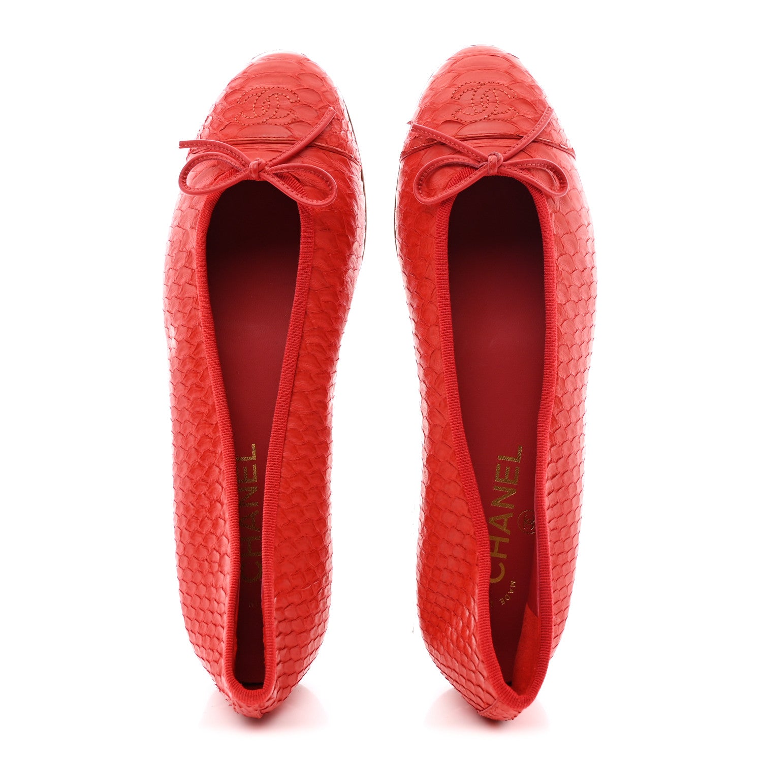 Chanel Snakeskin Cap Toe CC Ballerina Flats 40 Red 3 of 9