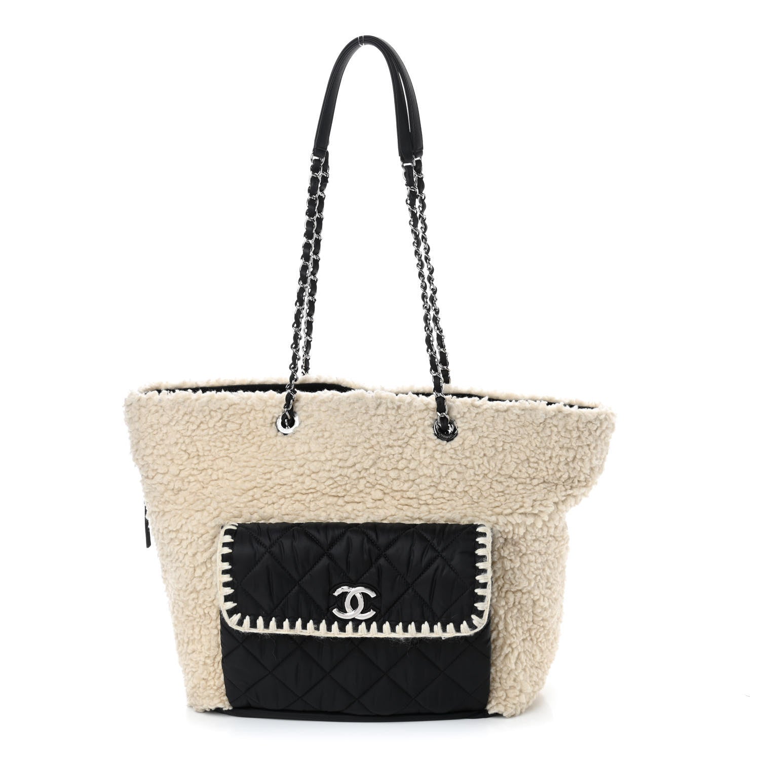 Chanel Wool Nylon Quilted Coco Neige Tote Black Ecru 1 of 10