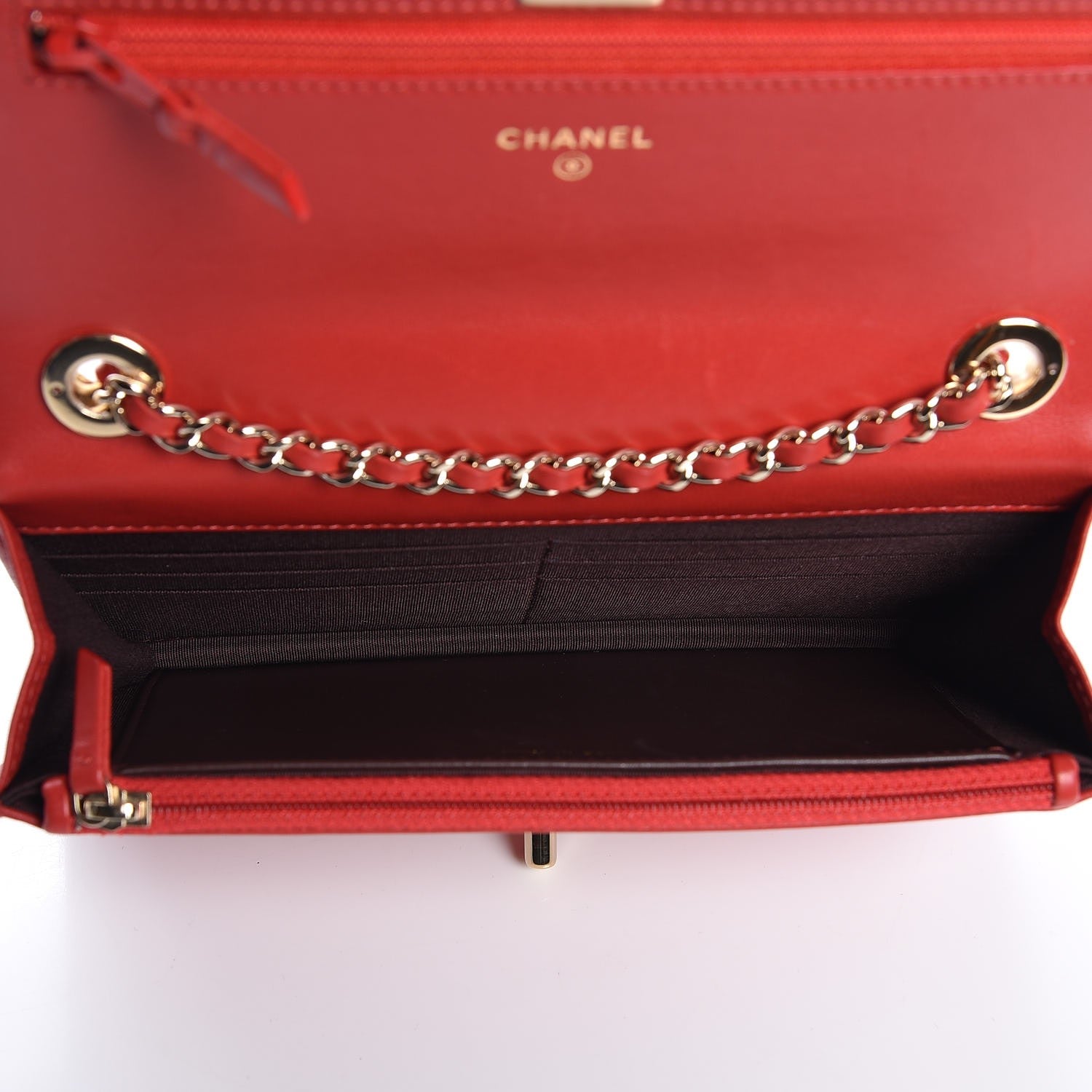 Chanel Lambskin Quilted Trendy CC Wallet On Chain WOC Red 5 of 10