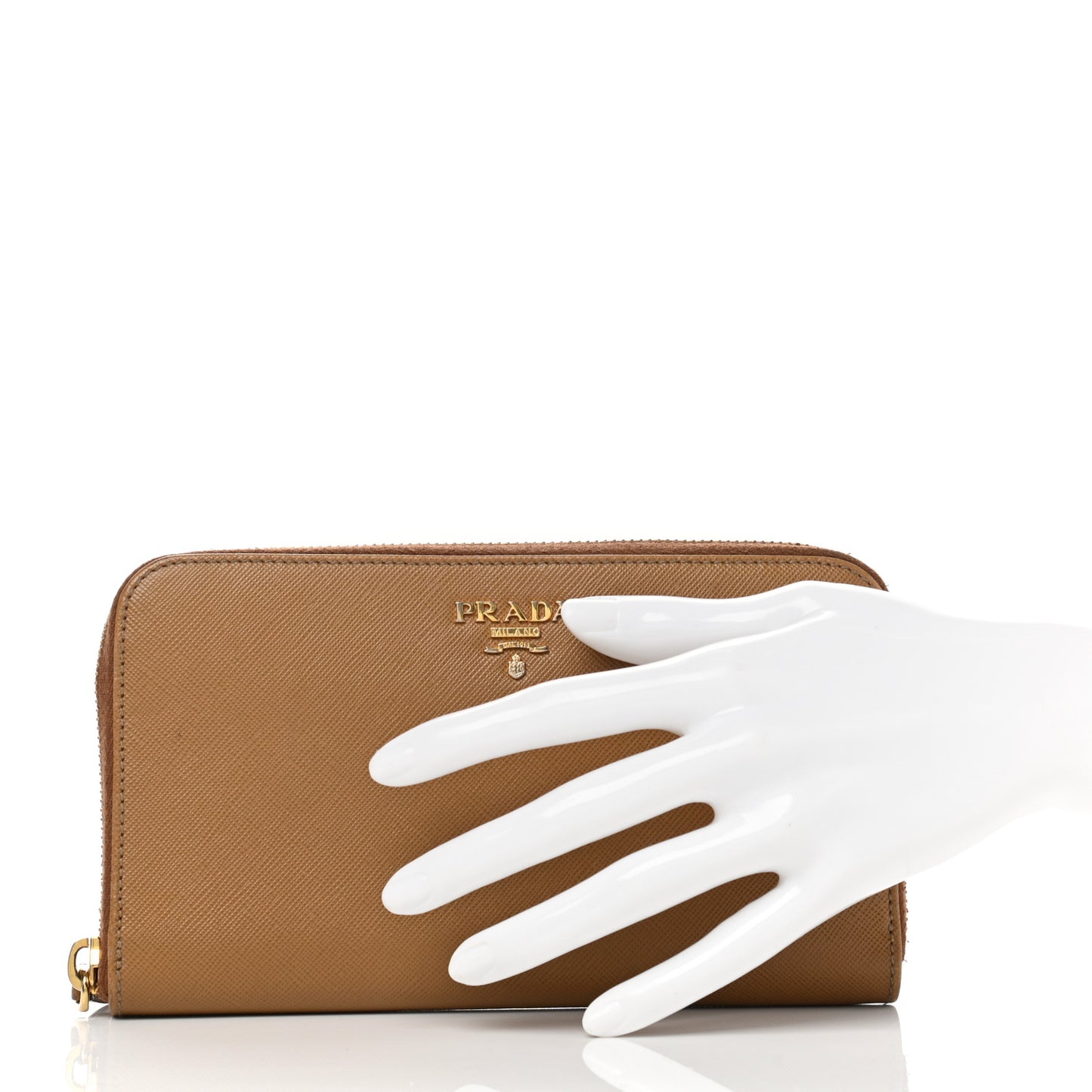 Saffiano Metal Zip Around Wallet Caramel