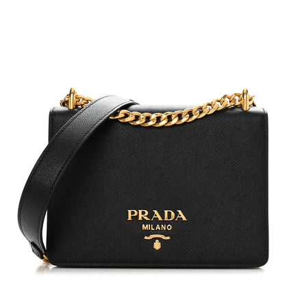 Prada Saffiano Chain Shoulder Bag Black 1 of 9