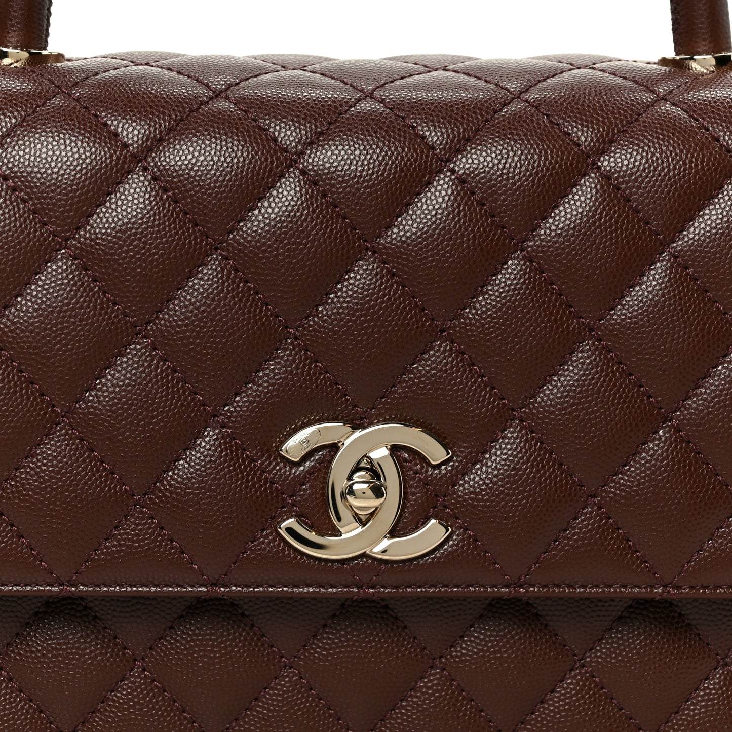 Caviar Quilted Small Coco Handle Flap Dark Brown