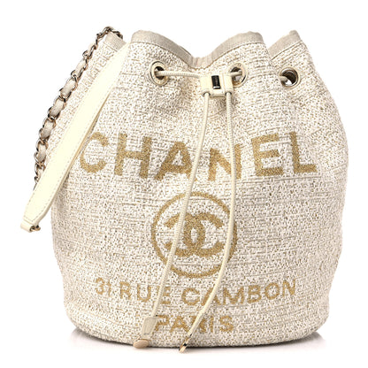 Chanel Lurex Boucle Deauville Drawstring Bucket Bag Ivory 1 of 14
