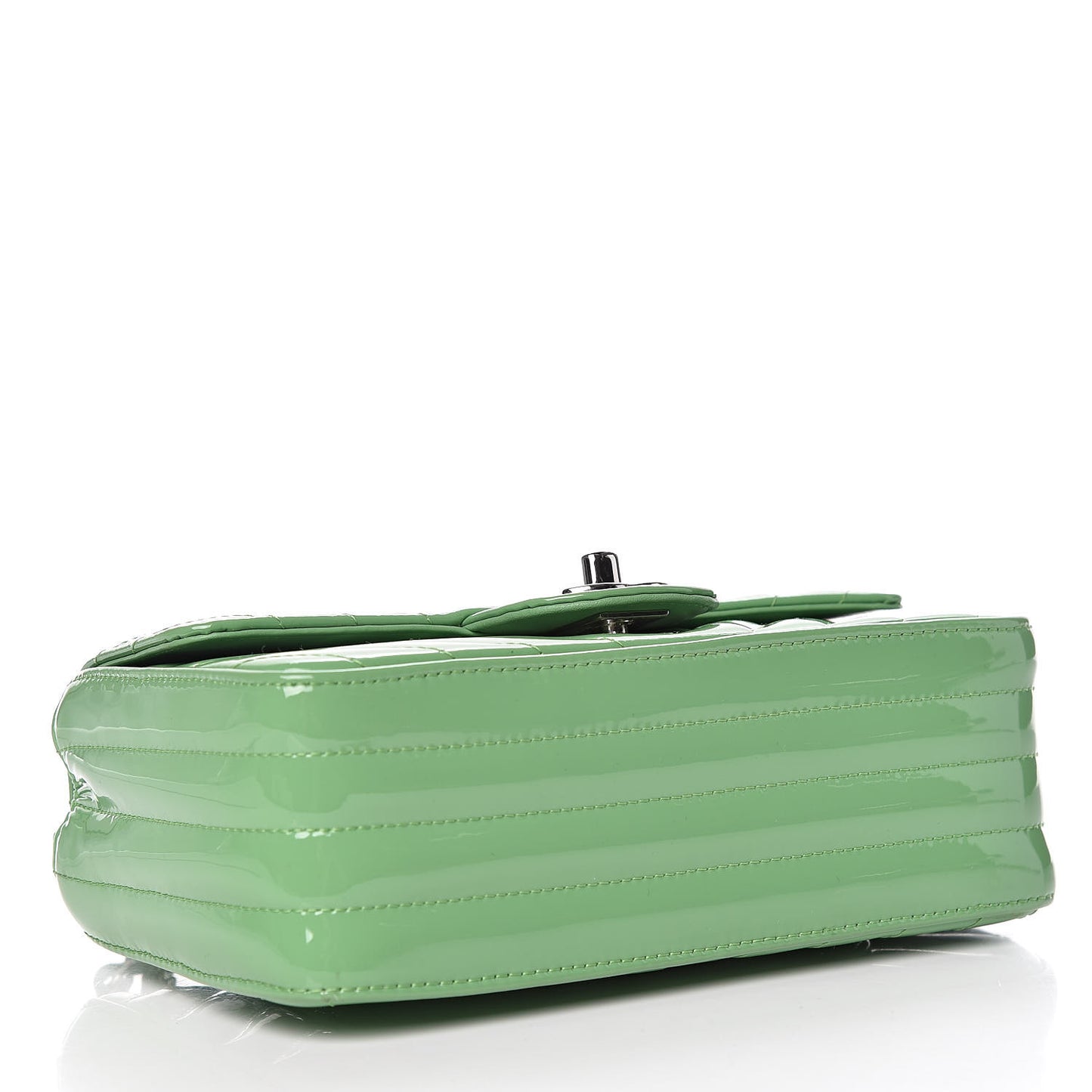 Patent Calfskin Chevron Quilted Mini Rectangular Flap Green
