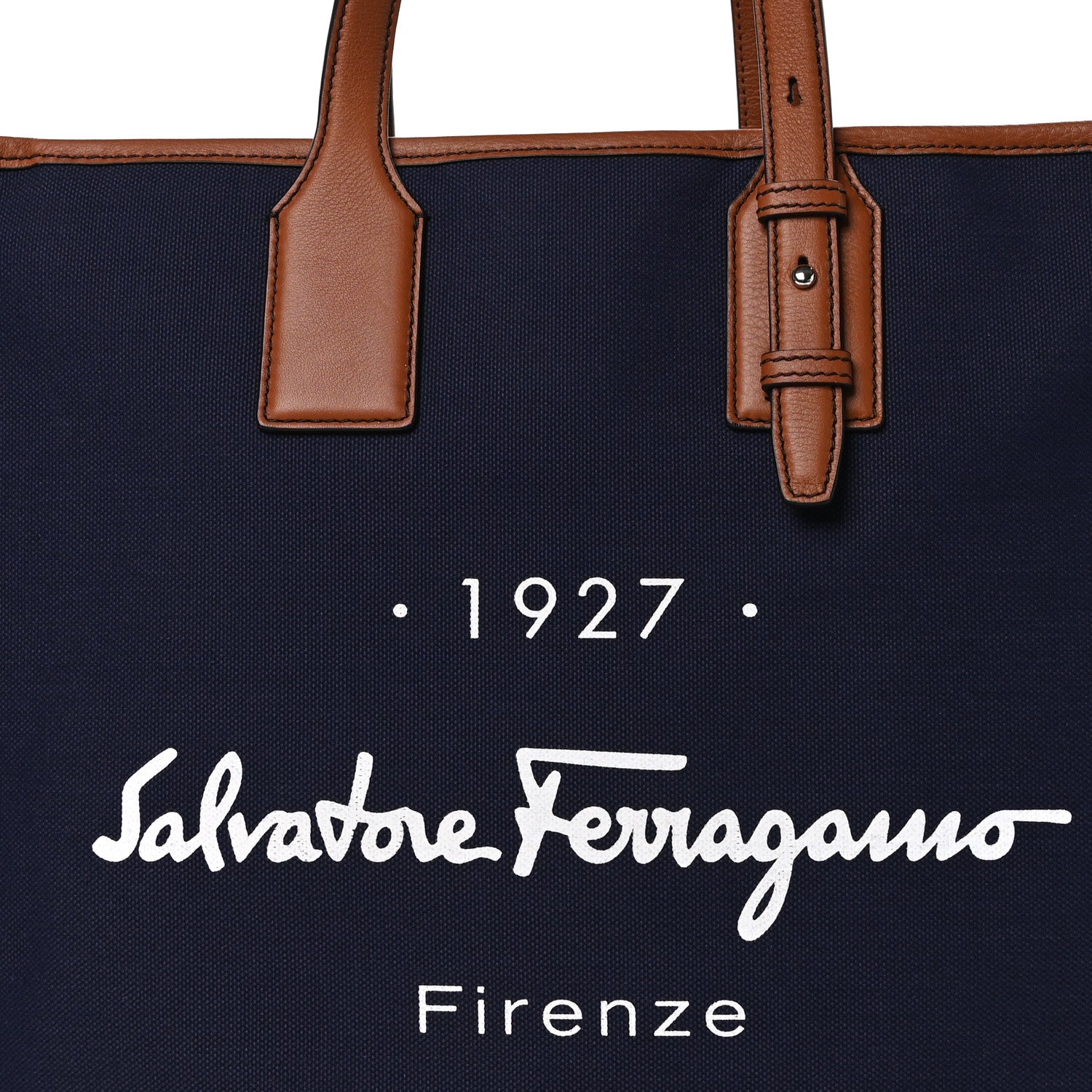 Salvatore Ferragamo Canvas 1927 Signature Tote Navy Brown 7 of 9