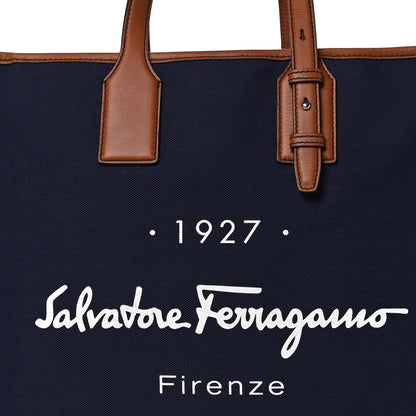 Salvatore Ferragamo Canvas 1927 Signature Tote Navy Brown 7 of 9