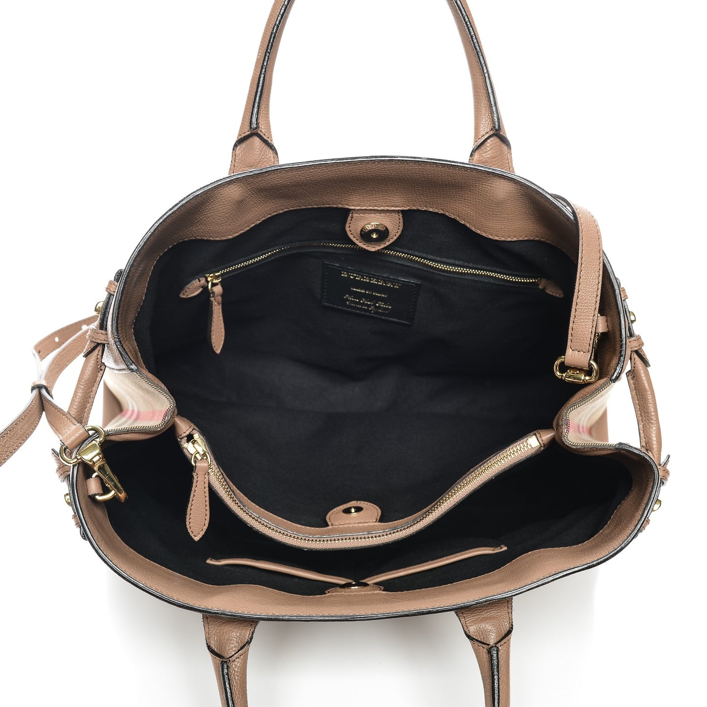 Grainy Calfskin House Check Large Banner Tote Dark Sand
