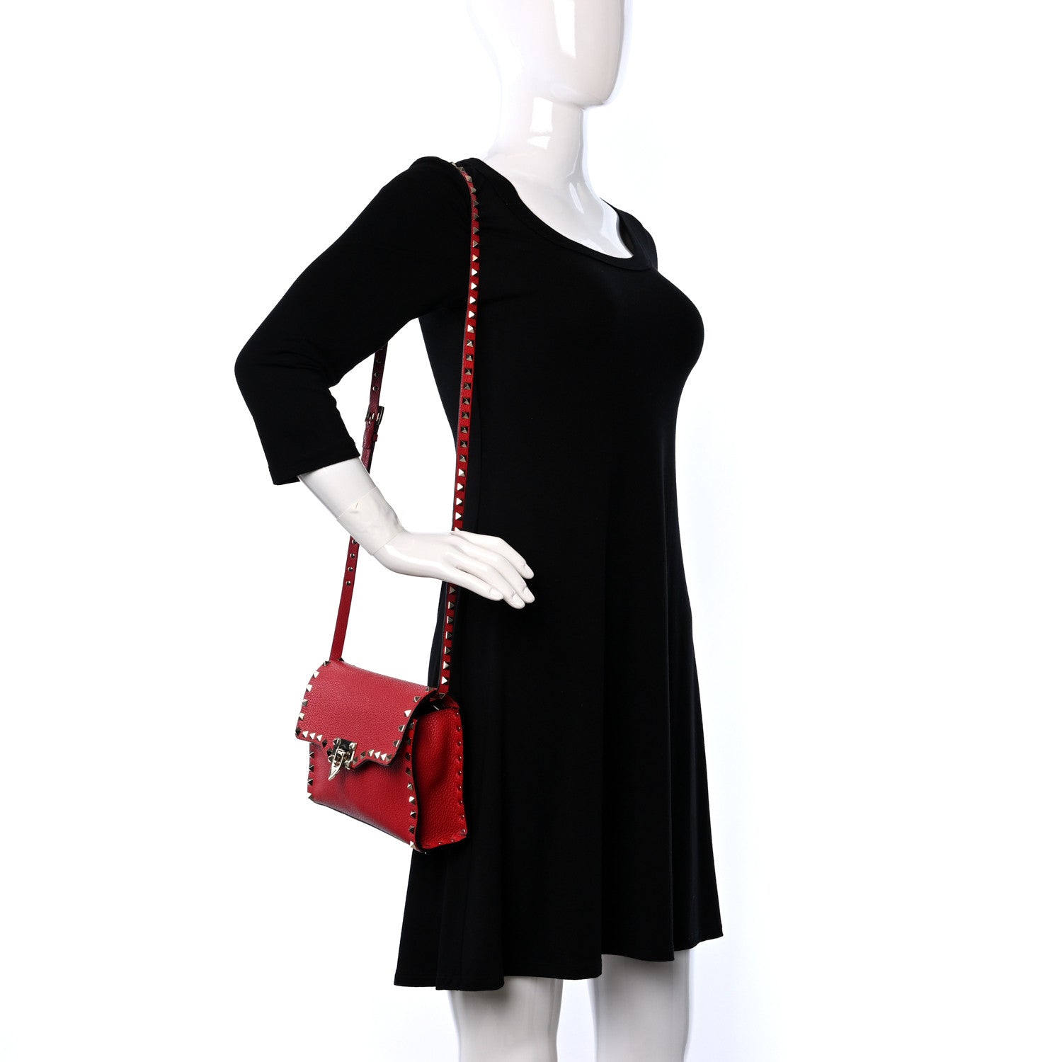 Valentino Garavani Pebbled Calfskin Medium Rockstud Flip Lock Crossbody Bag Rouge Pur 2 of 8