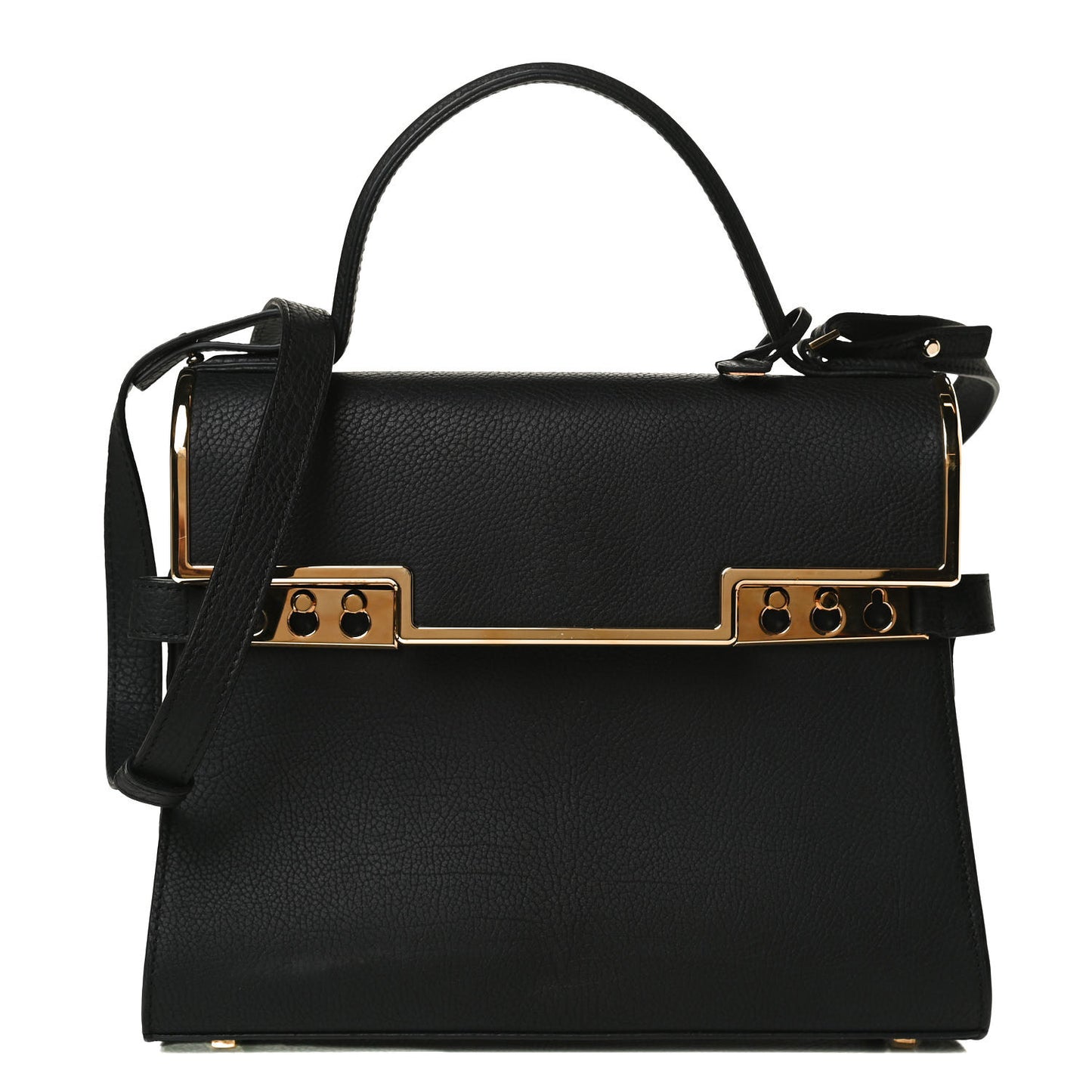 Grained Calfskin MM Metal Frame Tempete Satchel Black