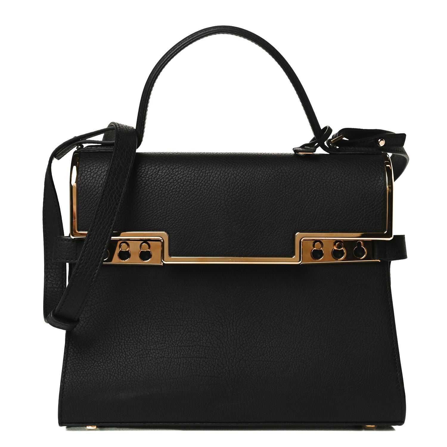 Delvaux Grained Calfskin MM Metal Frame Tempete Satchel Black 1 of 14