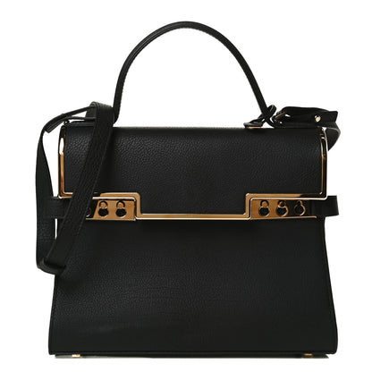 Delvaux Grained Calfskin MM Metal Frame Tempete Satchel Black 1 of 14