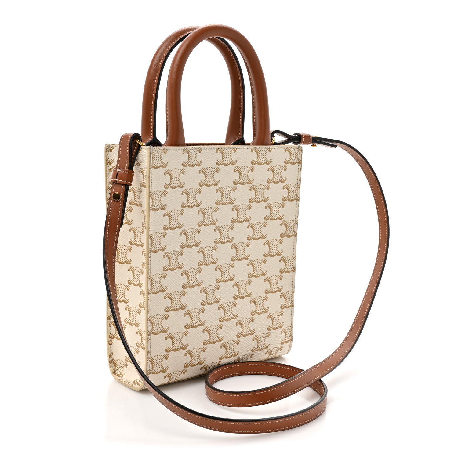 Celine Triomphe Canvas Calfskin Mini Vertical Cabas White 3 of 13