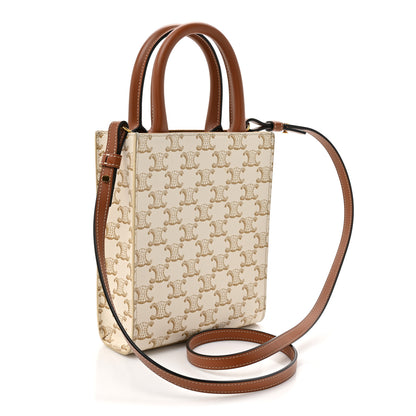 Celine Triomphe Canvas Calfskin Mini Vertical Cabas White 3 of 13