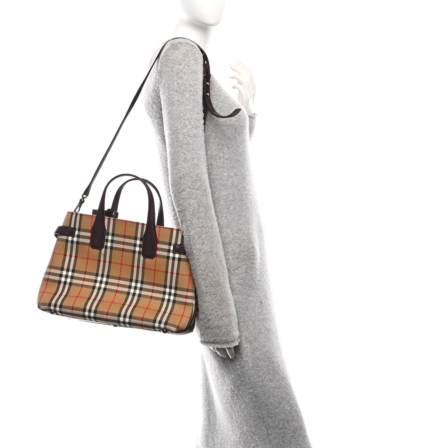 Goatskin Vintage Check Medium Banner Tote Deep Claret