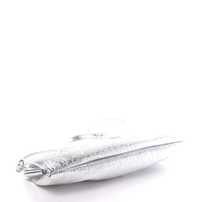 Balenciaga Metallic Textured Calfskin Logo XL Cloud Clutch Silver 4 of 10