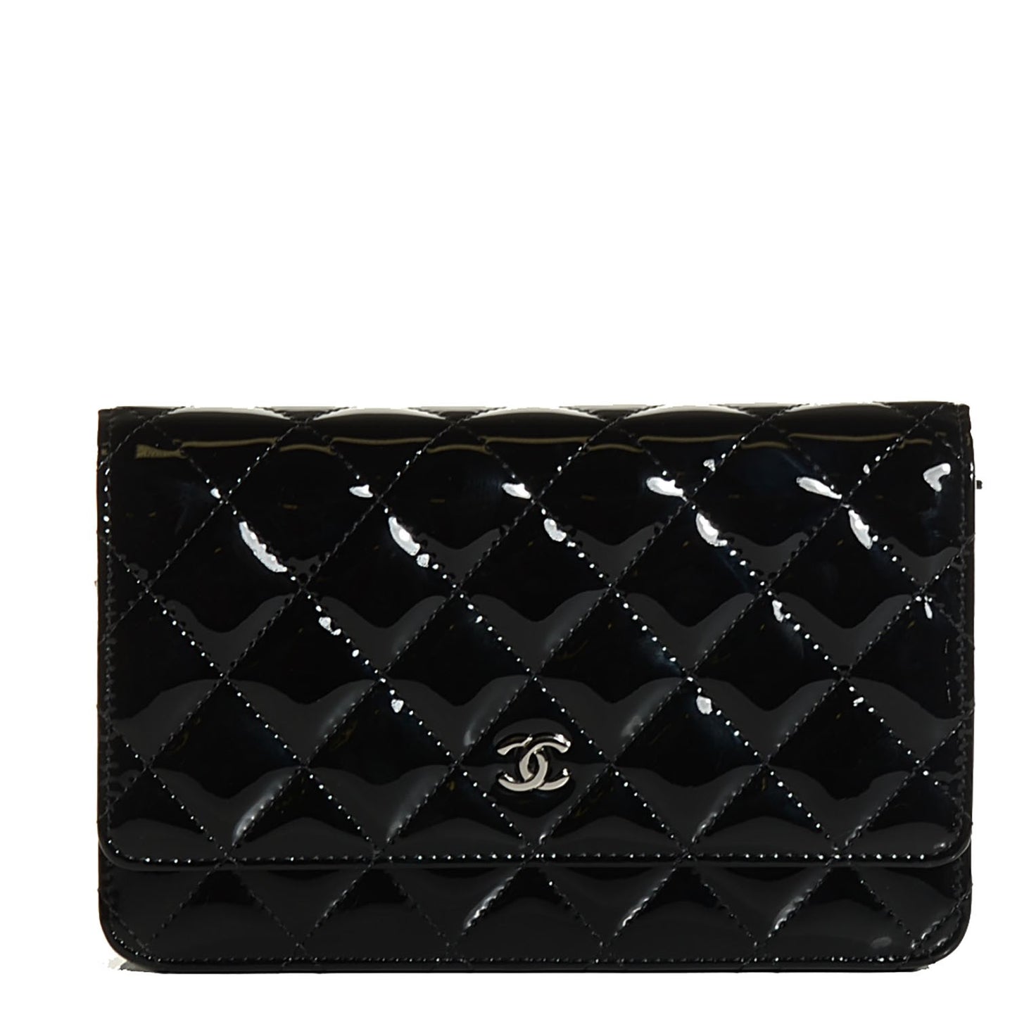 Patent Quilted Wallet On Chain WOC Black