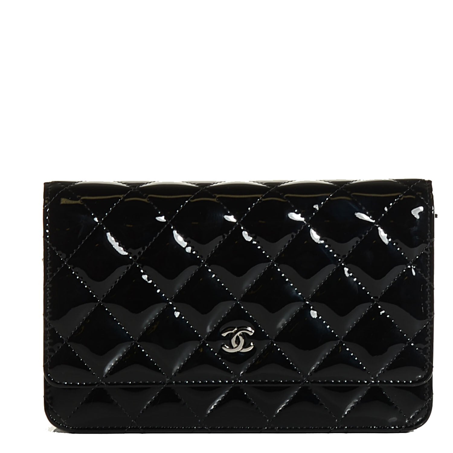 Chanel Patent Quilted Wallet On Chain WOC Black 1 of 8