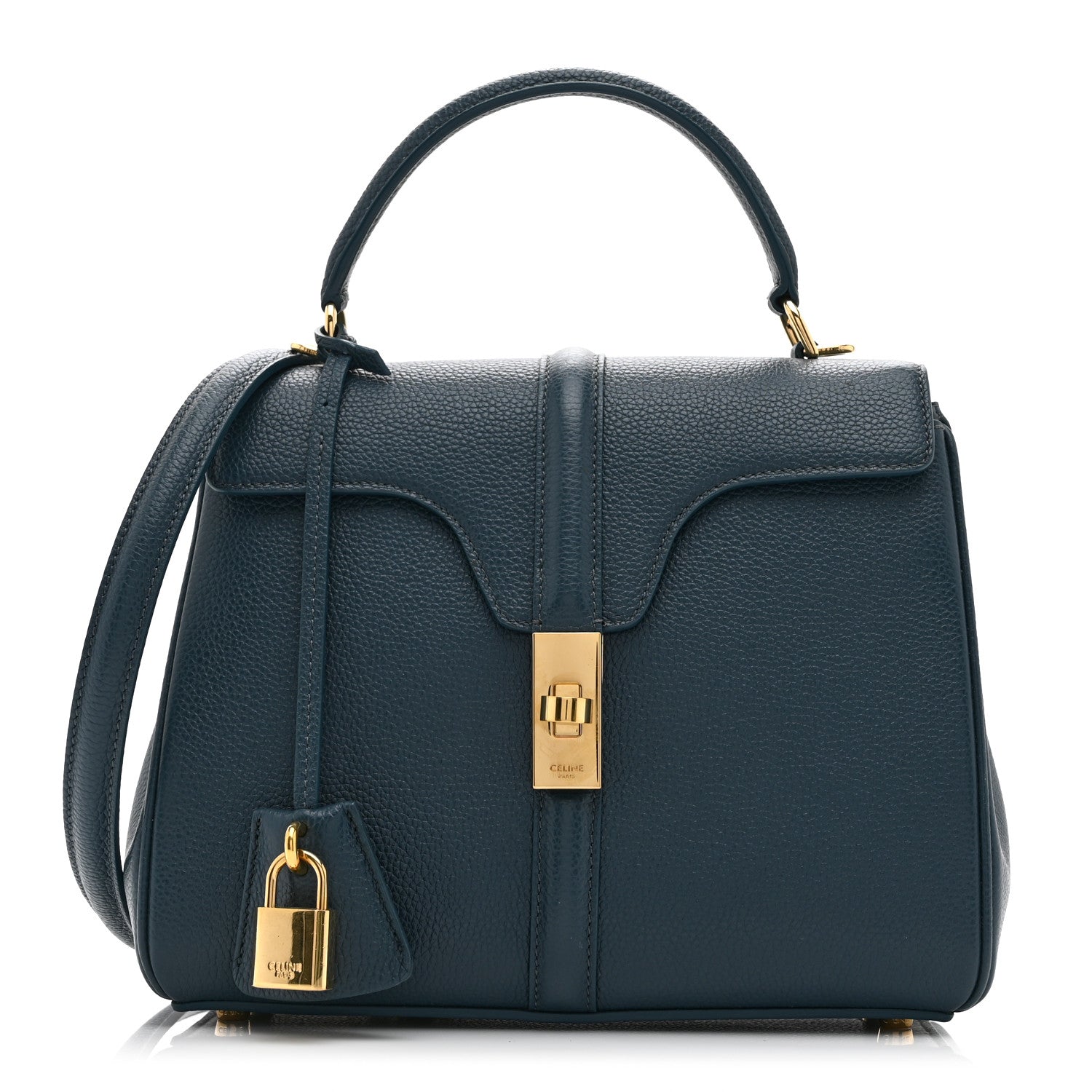 Celine Grained Calfskin Small 16 Top Handle Bag Petrol 1 of 11