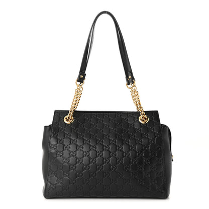 Gucci Guccissima Signature Medium Shoulder Tote Bag Black 1 of 10