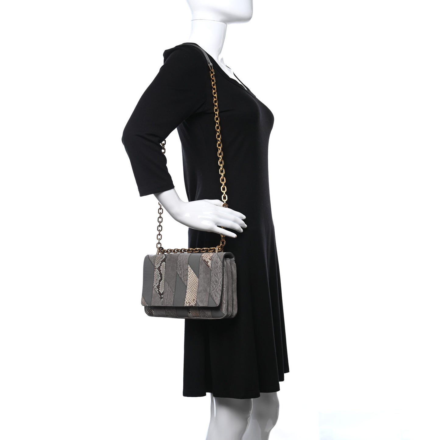 Suede Snakeskin Patchwork Small Flap Bag Marmo